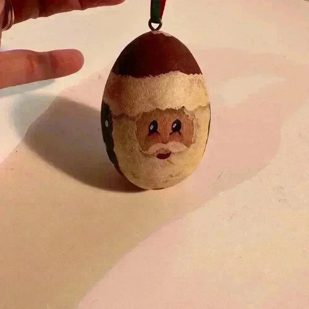 Egg Shaped Wooden America Santa Ornament Hand Painted - Approx 2.5”